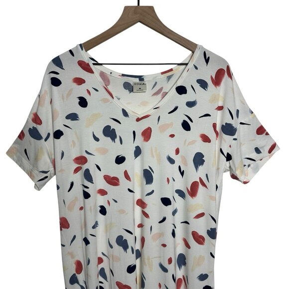 Soma Medium Short Sleeve Cool Nights Sleep Shirt White V- Neck Loose Fit Comfy - Picture 3 of 9